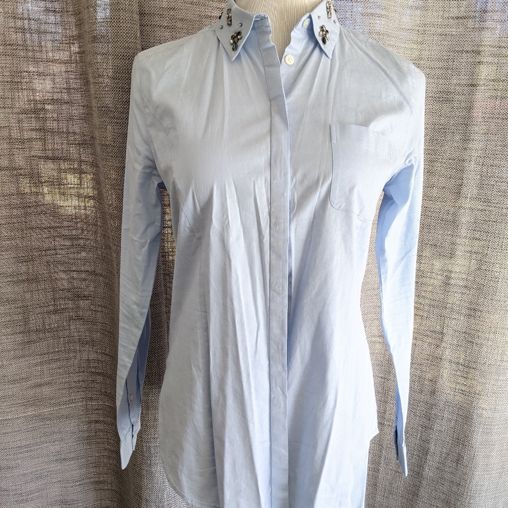 Loft softened blouse, blue with embellished collar